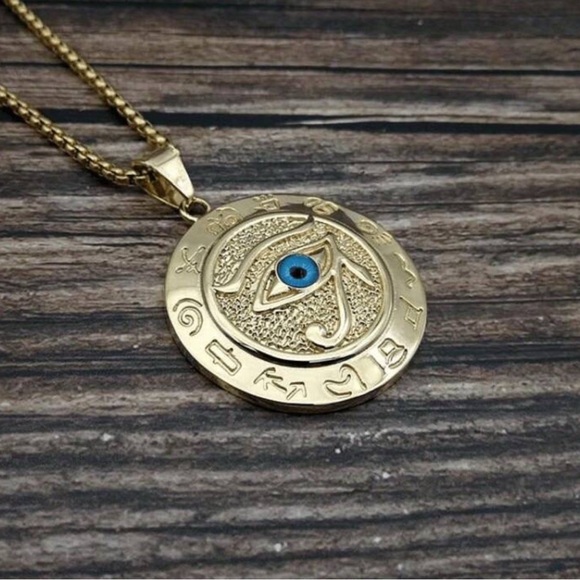Jewelry - Gold and Blue Pendant Necklace
